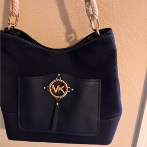 Michael Kors Dark Blue Shoulder Bag with Gold Accents